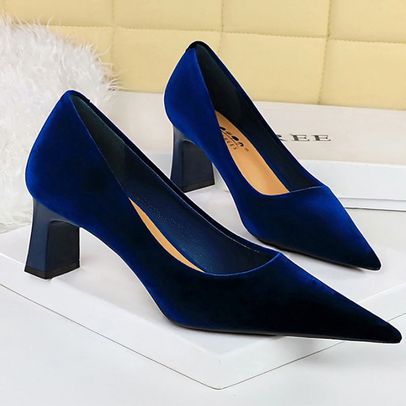 Women'S Shoes Navy Blue - 여성용 새 글램 벨벳 6cm 높은