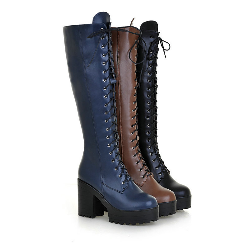 Zip Up Boots Short - 사이즈 34-43 여성용 니하이 부츠 레이스업