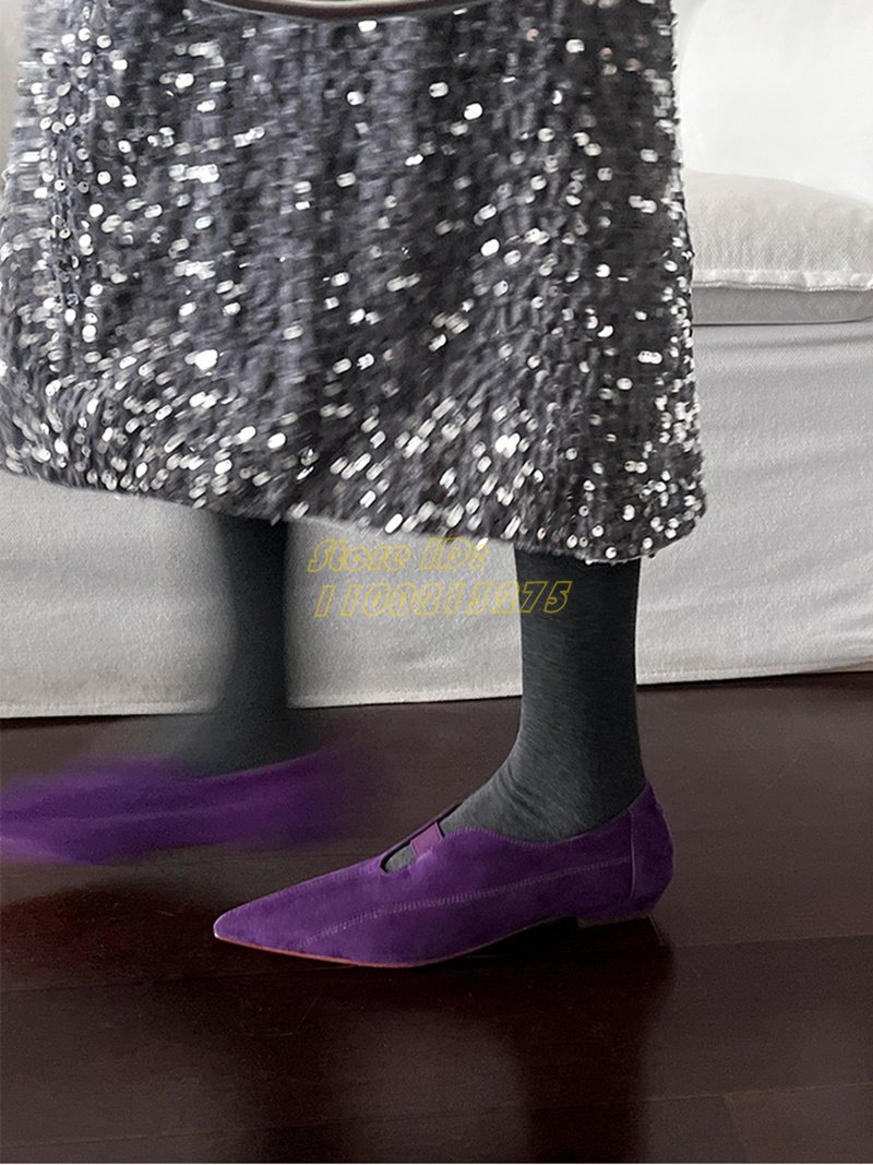 Women Shoes For Winter - 퍼플 스웨이드 포인티드 토 펌프스 플랫