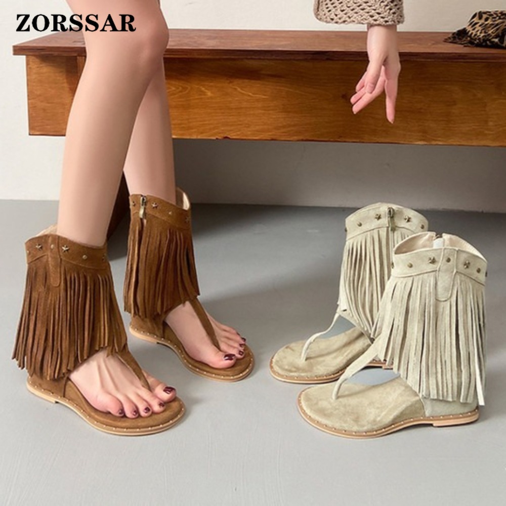 Women Shoes Boots - 여성용 프린지 장식 스터드 장식 통