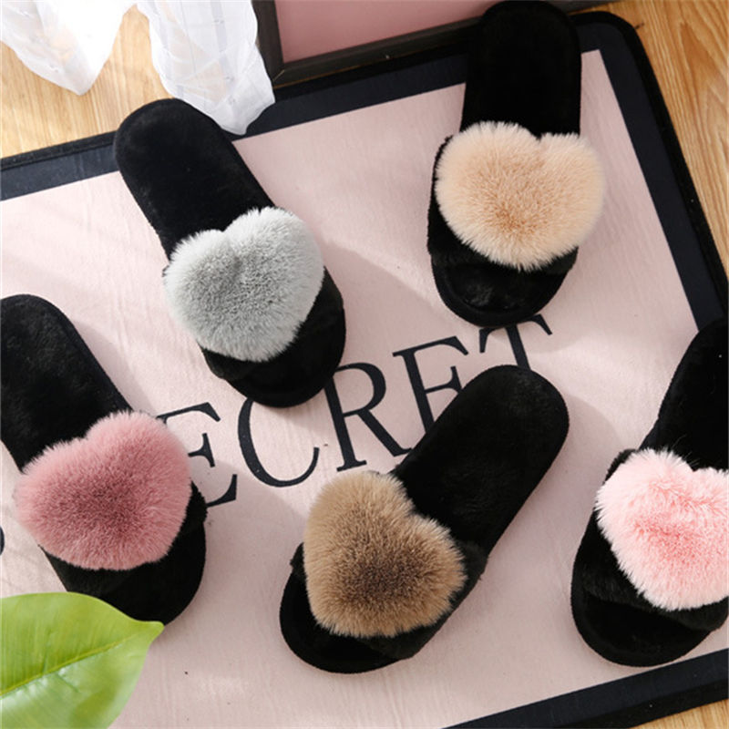Women Shoes For Winter - crriflz 여성용 플러시 하트 슬리퍼 따뜻한