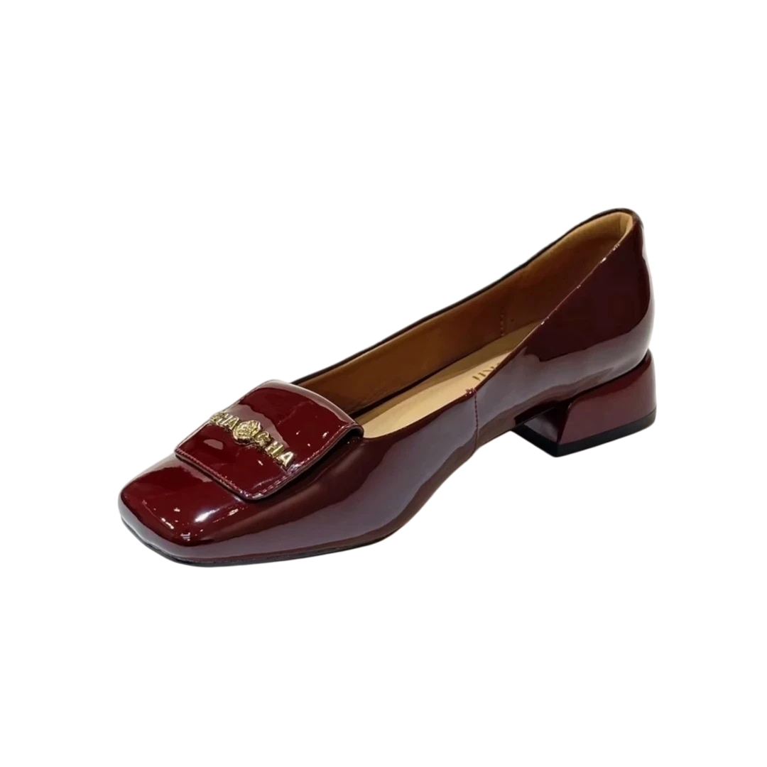 Women'S Shoes In Wide Width - 여성용 레트로 스퀘어토 블록힐 펌프스 메탈