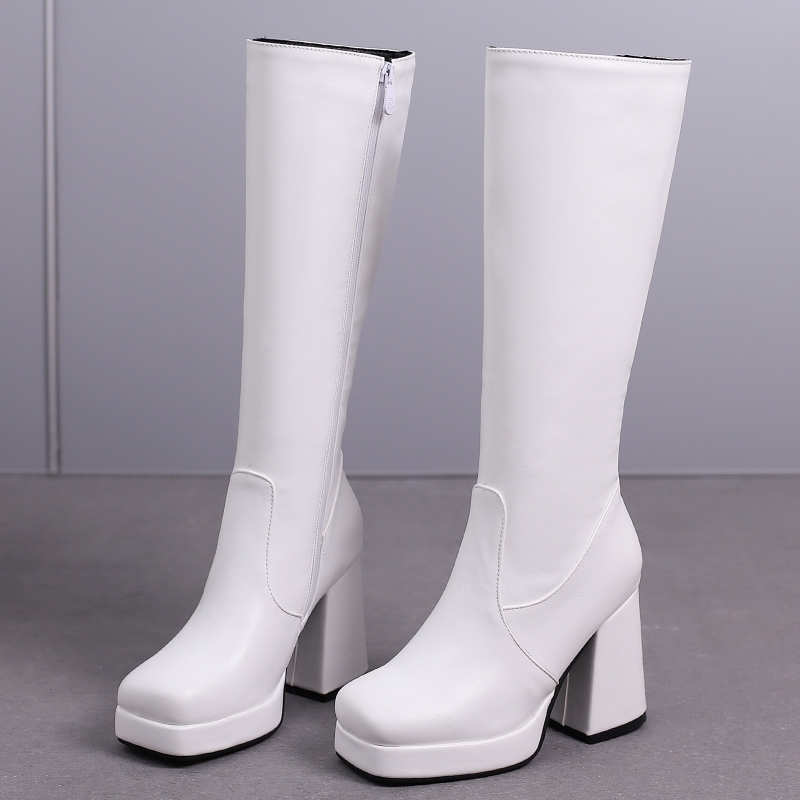 Zip Up Boots Short - 화이트 니하이 부츠 여성 플랫폼 2025