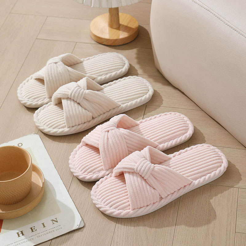 Women Shoes For Winter - 코듀로이 크로스 스트랩 홈 슬리퍼 여성용
