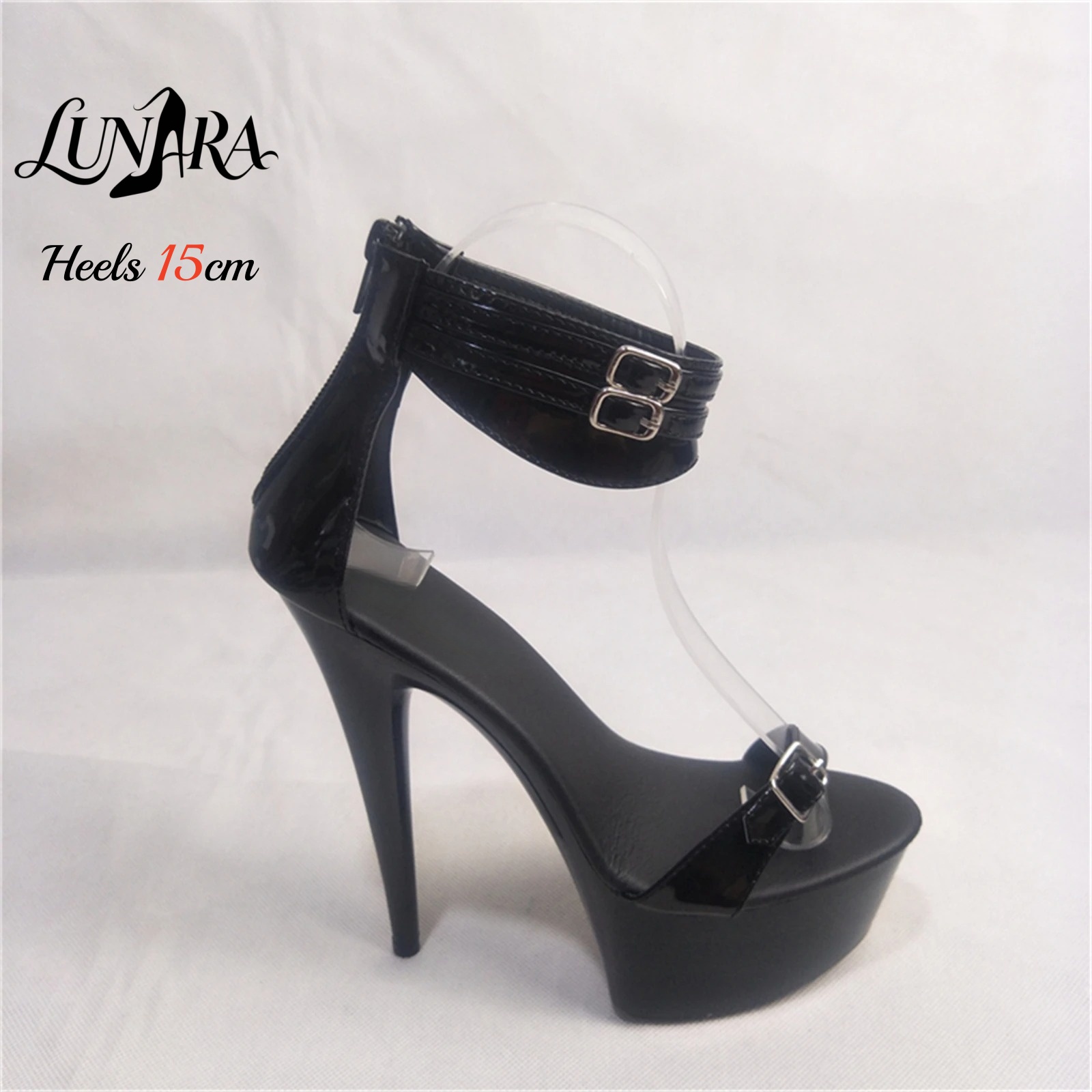 15cm 블랙 에나멜 PU 하이힐 샌들, 더블 버클 발 - Women'S Shoes Veja 리뷰 및 가격