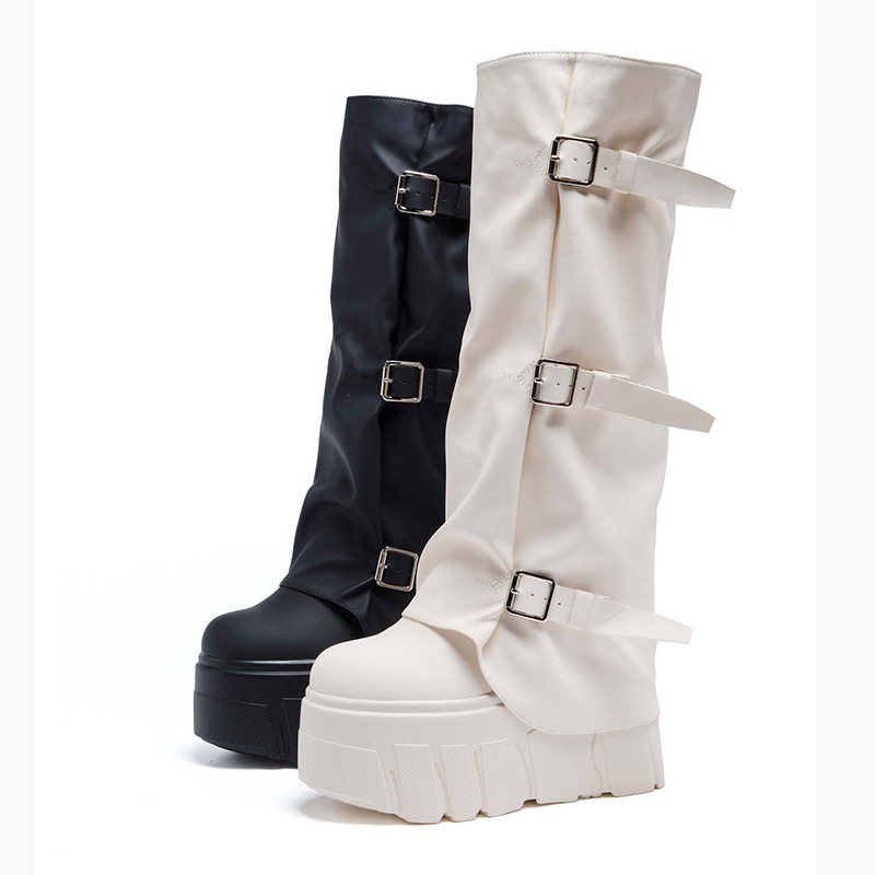 14cm 힐 니하이 부츠 플랫폼 웨지 펑크 모터사이클  - Zip Up Boots Short 리뷰 및 가격