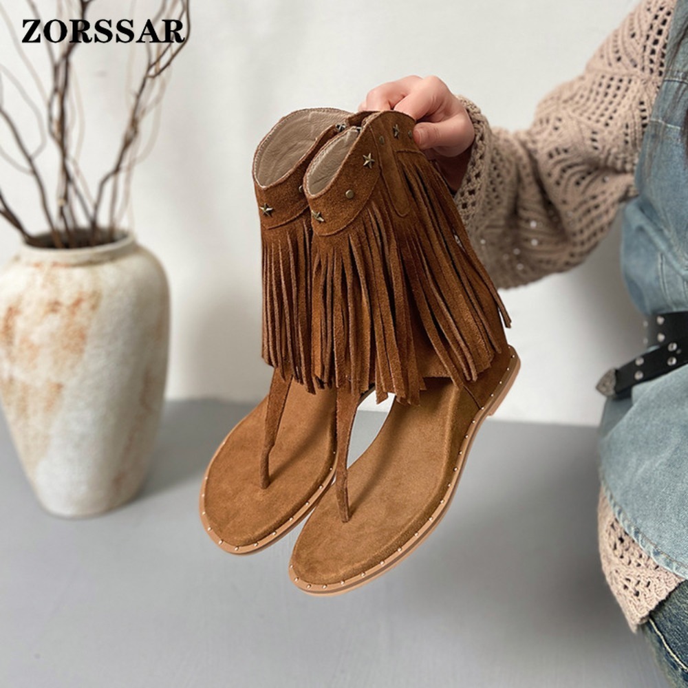 여성용 프린지 장식 스터드 장식 통 토 웨지 샌들 부츠 - Women Shoes Boots 리뷰 및 가격