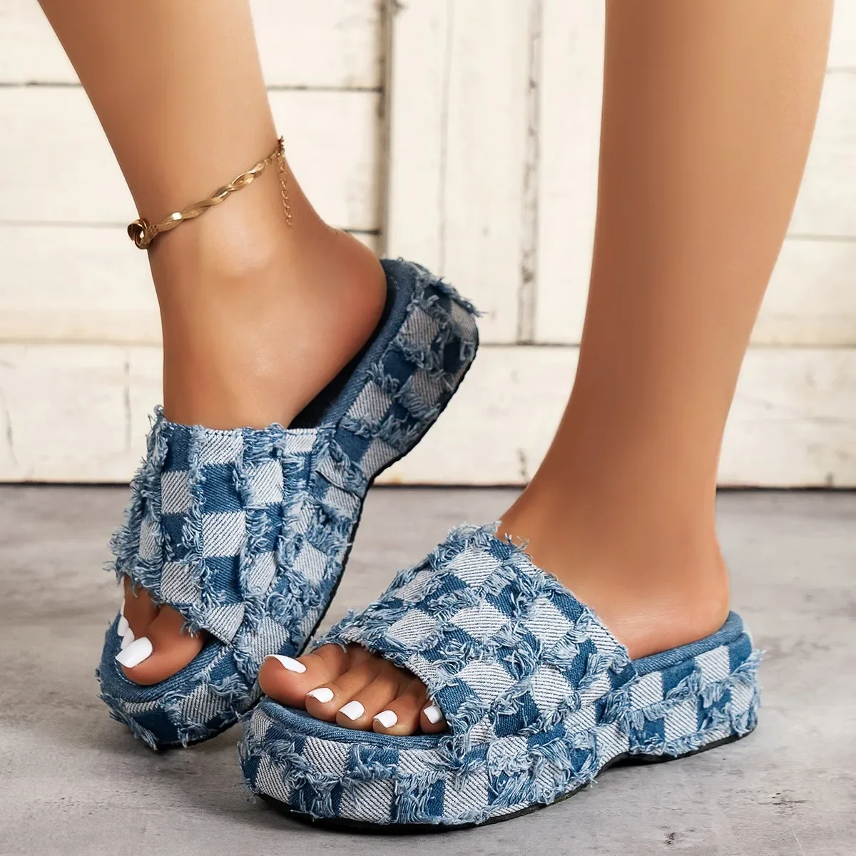 여성용 데님 슬라이드 여름 샌들, 슬립 온 웨지 플랫폼 - Women Shoes Jeans 리뷰 및 가격