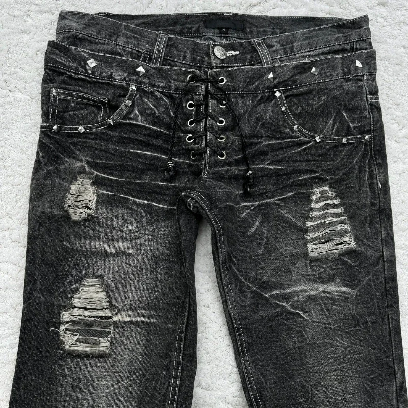 패셔너블한 하이 스트리트 더블 웨이스트 레이스업 마이크 - Women Shoes Jeans 리뷰 및 가격