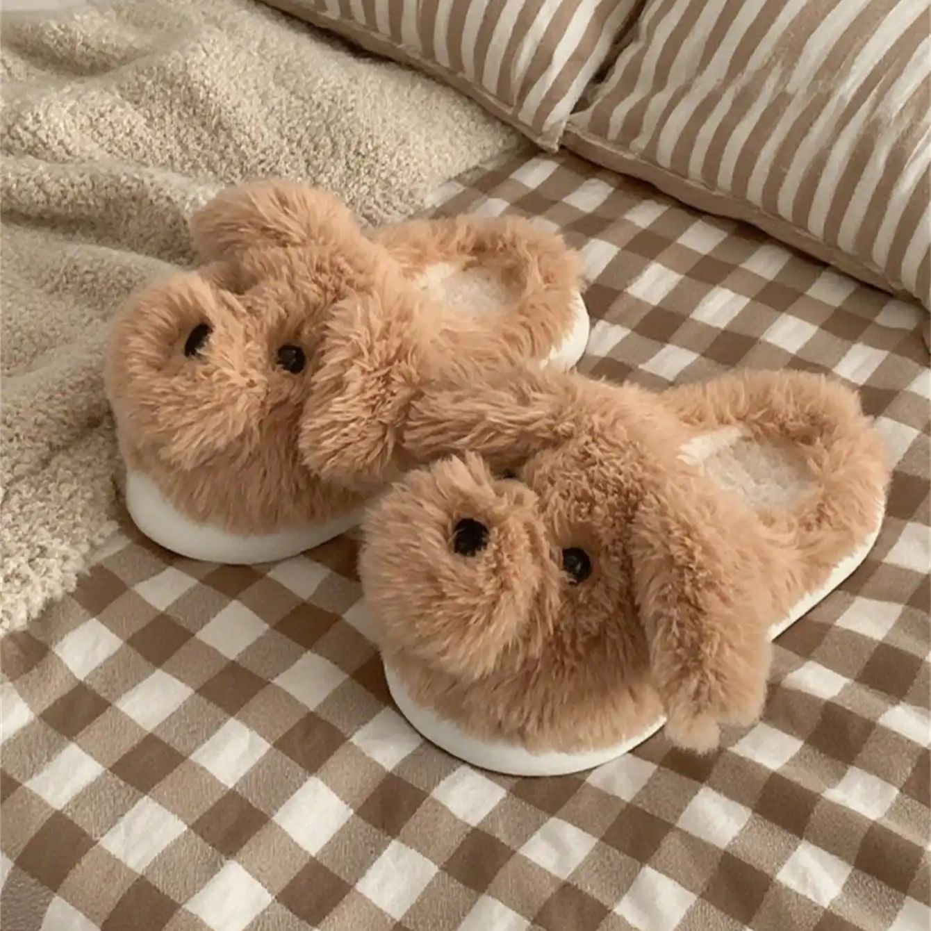 여성용 퍼 슬리퍼 캐주얼 귀여운 강아지 디자인 화이트  - Women Shoes For Winter 리뷰 및 가격