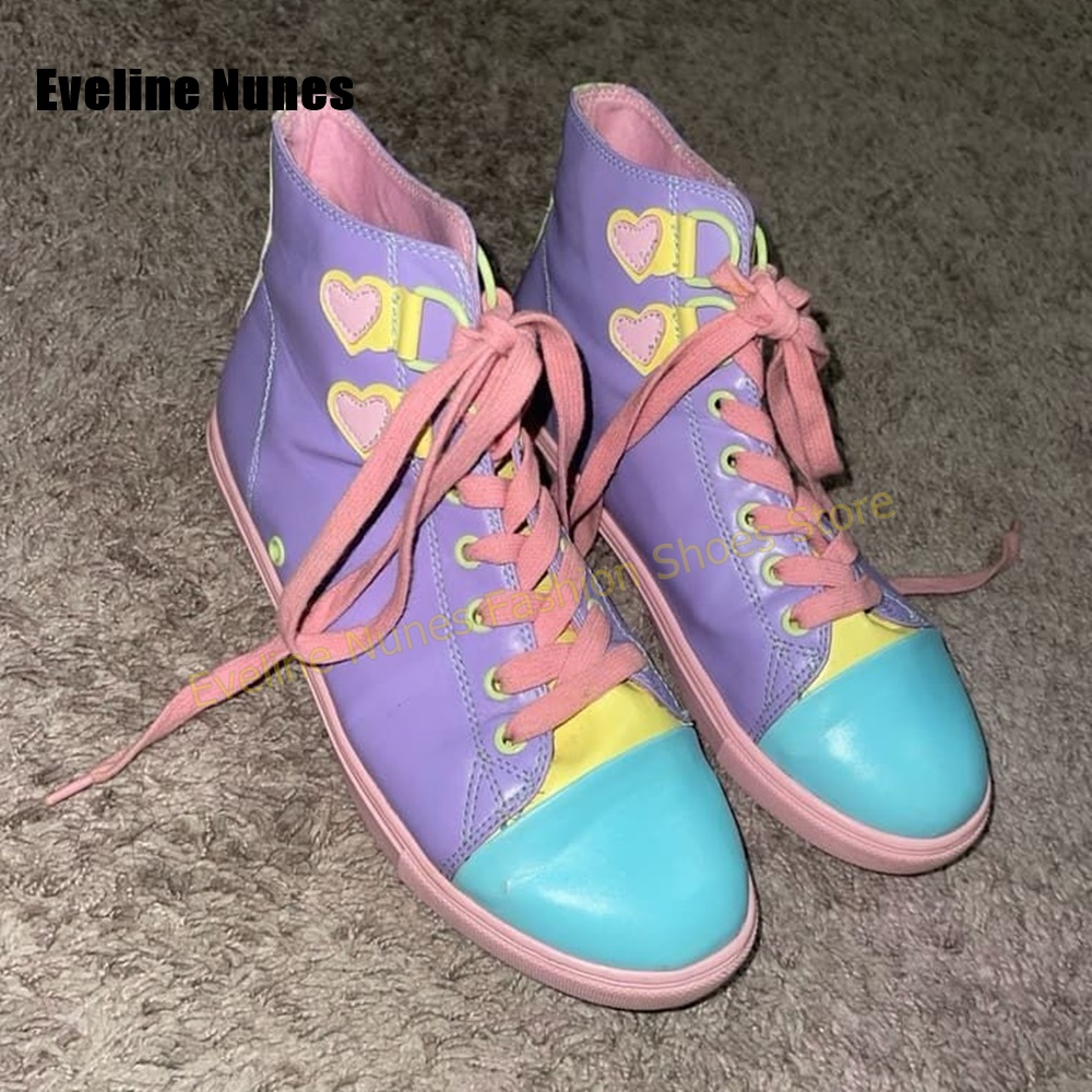 Y2K 걸 스윗 하이탑 스니커즈 컬러 블록 하트 아플리 - Women Shoes Sneakers 리뷰 및 가격