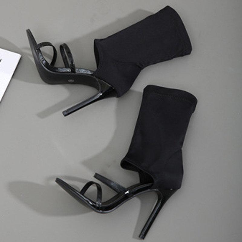 패션 하이 탑 탄성 패브릭 부츠 샌들 여성 섹시 할로우 - Women Shoes Boots 리뷰 및 가격