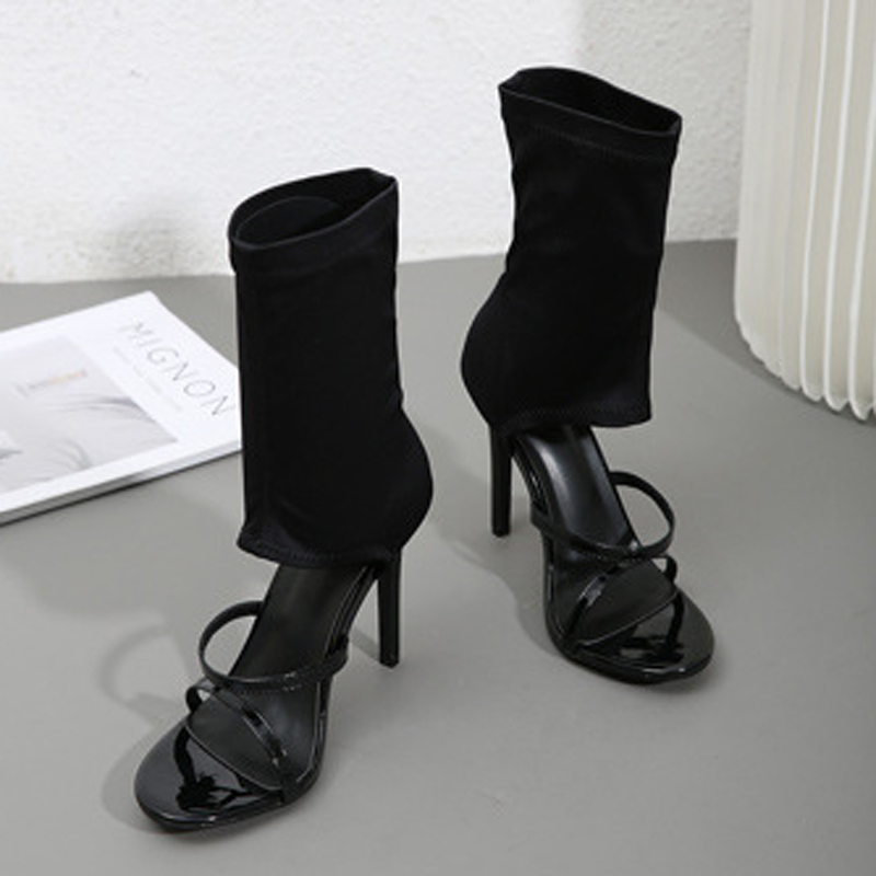 패션 하이 탑 탄성 패브릭 부츠 샌들 여성 섹시 할로우 - Women Shoes Boots 리뷰 및 가격