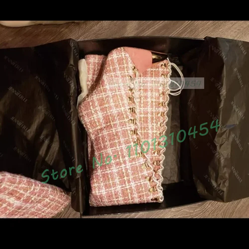 여성용 핑크 격자 무늬 할로우 키 부츠, 금속 포인트  - Sock Boot Women 리뷰 및 가격