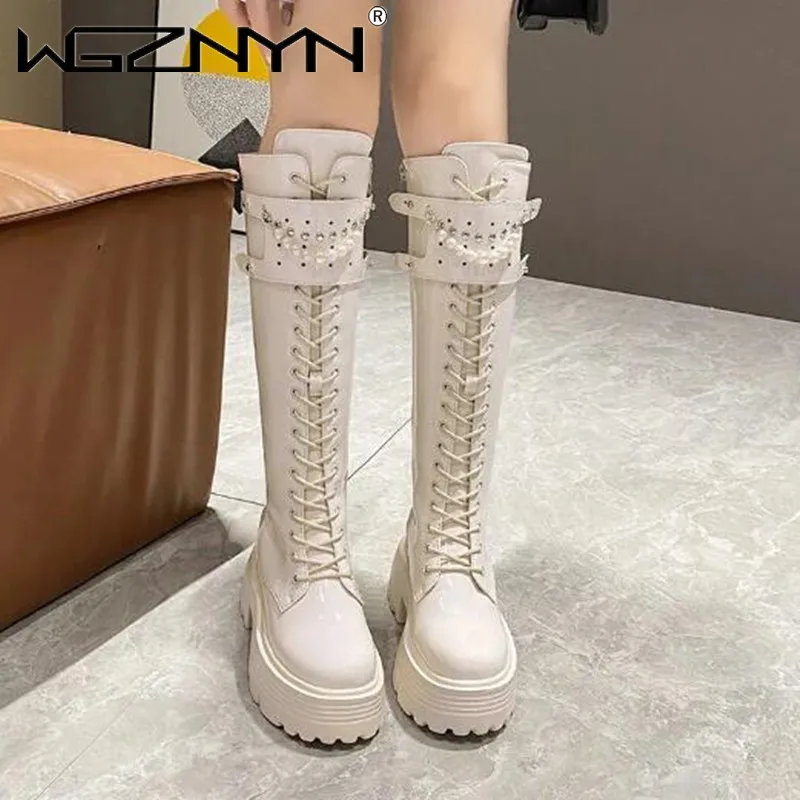 겨울 가죽 따뜻한 플러시 부츠 여성 진주 무릎 높은 부 - Zip Up Boots Short 리뷰 및 가격