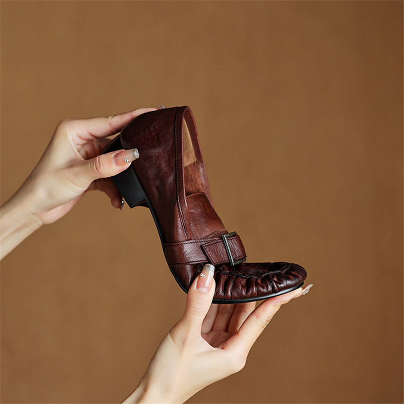 여성용 정품 가죽 펌프스, 여성용 주름진 라운드 토 슈 - Women'S Shoes Toms 리뷰 및 가격