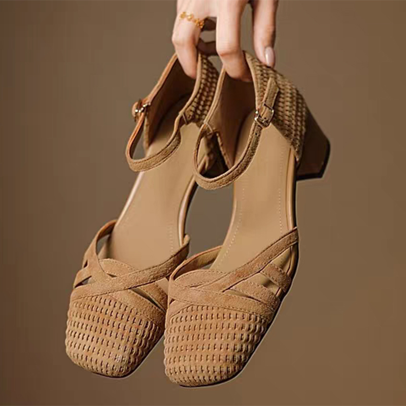 레트로 직조 하이힐 샌들 여성 2025 여름 스퀘어 토 - Women'S Shoes Veja 리뷰 및 가격