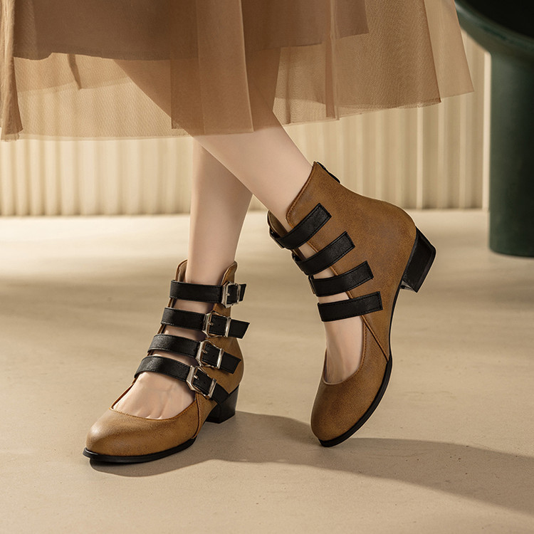 고딕 메리 제인 여성 앵클 부츠 버클 스트랩 블록 힐  - Women Shoes Boots 리뷰 및 가격