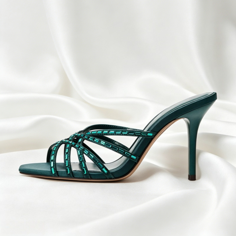독특한 공작 블루 크리스탈 디테일 힐 샌들 여성 패션  - Women'S Shoes Navy Blue 리뷰 및 가격