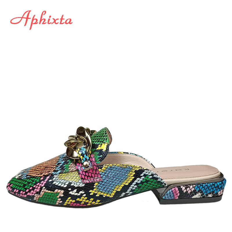 Aphixta 여성용 스네이크 프린트 체인 슬라이드 스 - Gold Chain Sandal 리뷰 및 가격