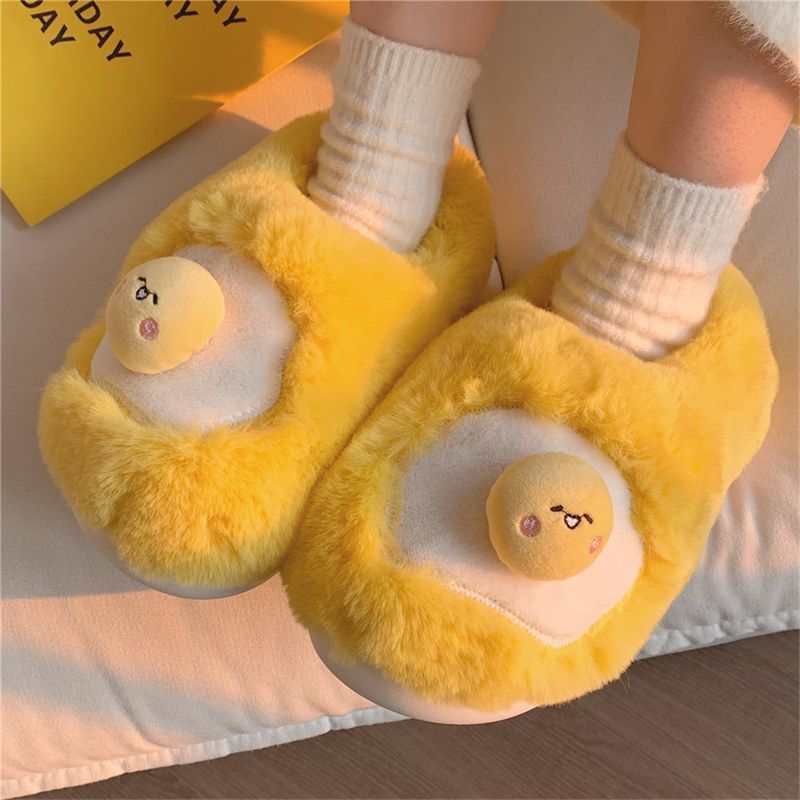 새롭고 귀여운 계란 프라이 모양의 플러시 슬리퍼 여성용 - Women Shoes For Winter 리뷰 및 가격