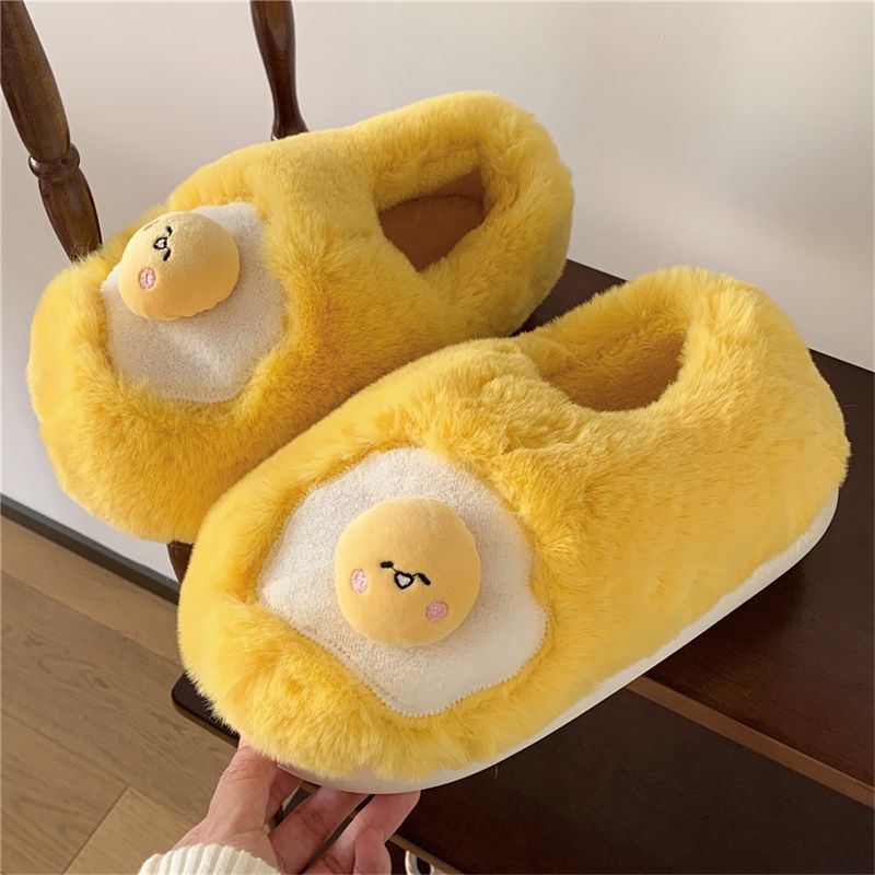 새롭고 귀여운 계란 프라이 모양의 플러시 슬리퍼 여성용 - Women Shoes For Winter 리뷰 및 가격