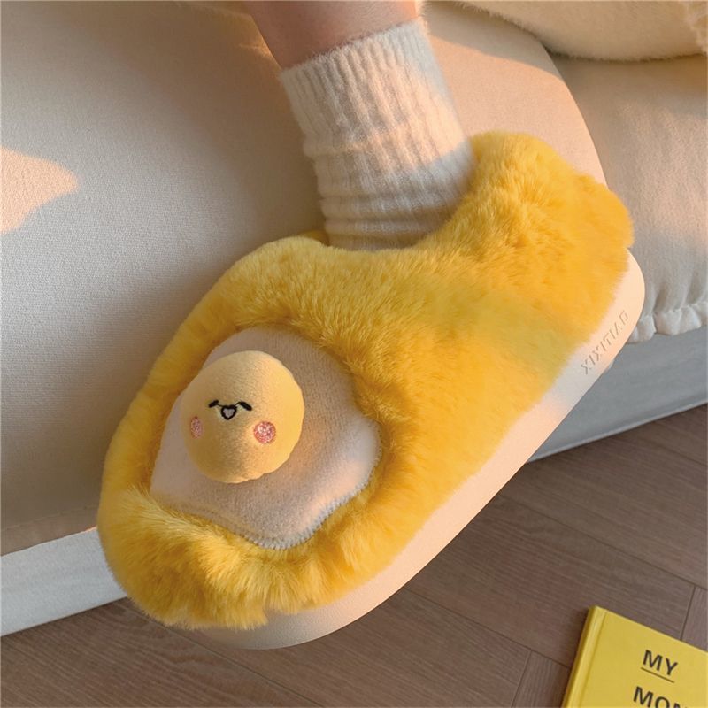 새롭고 귀여운 계란 프라이 모양의 플러시 슬리퍼 여성용 - Women Shoes For Winter 리뷰 및 가격