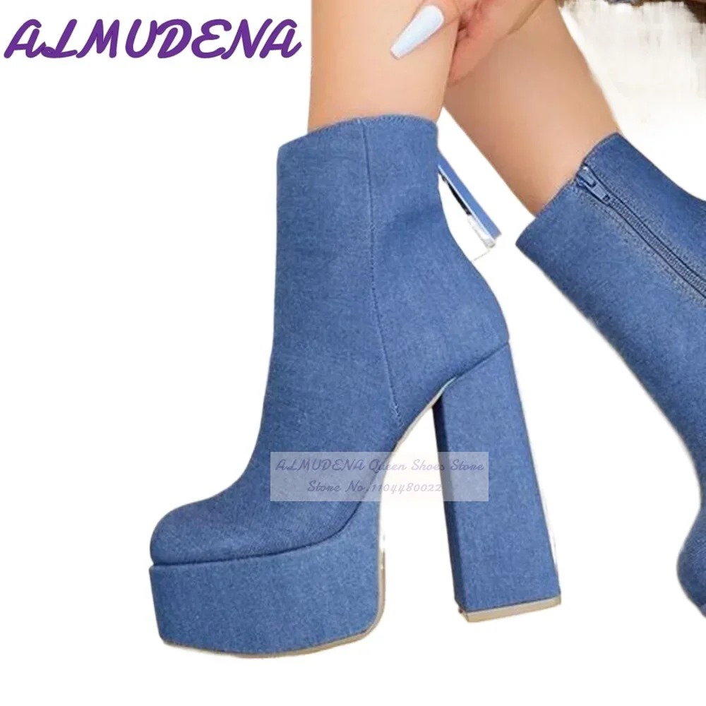 ALMUDENA 블루 데님 블록 힐 발목 부츠 하이 플 - Women Shoes Jeans 리뷰 및 가격
