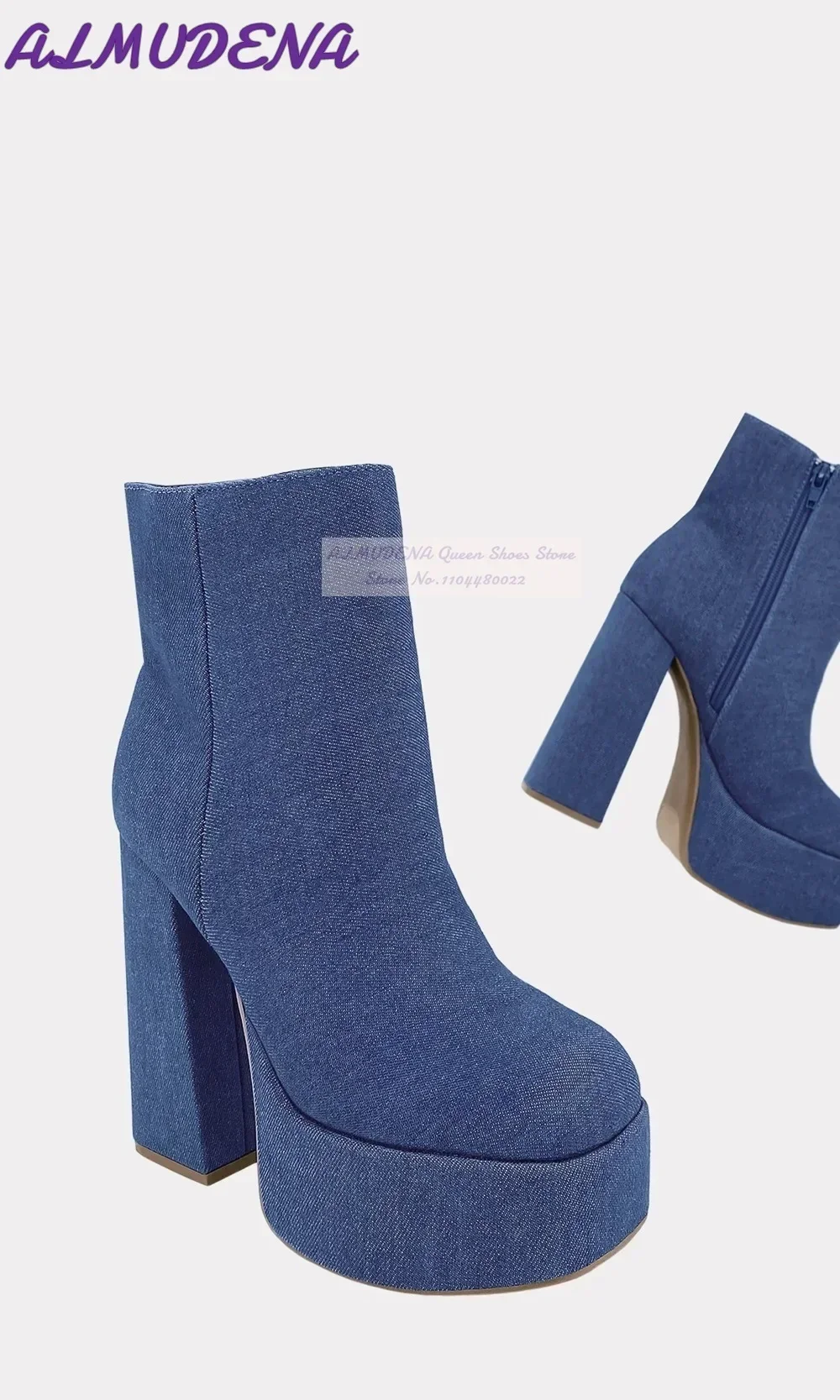 ALMUDENA 블루 데님 블록 힐 발목 부츠 하이 플 - Women Shoes Jeans 리뷰 및 가격