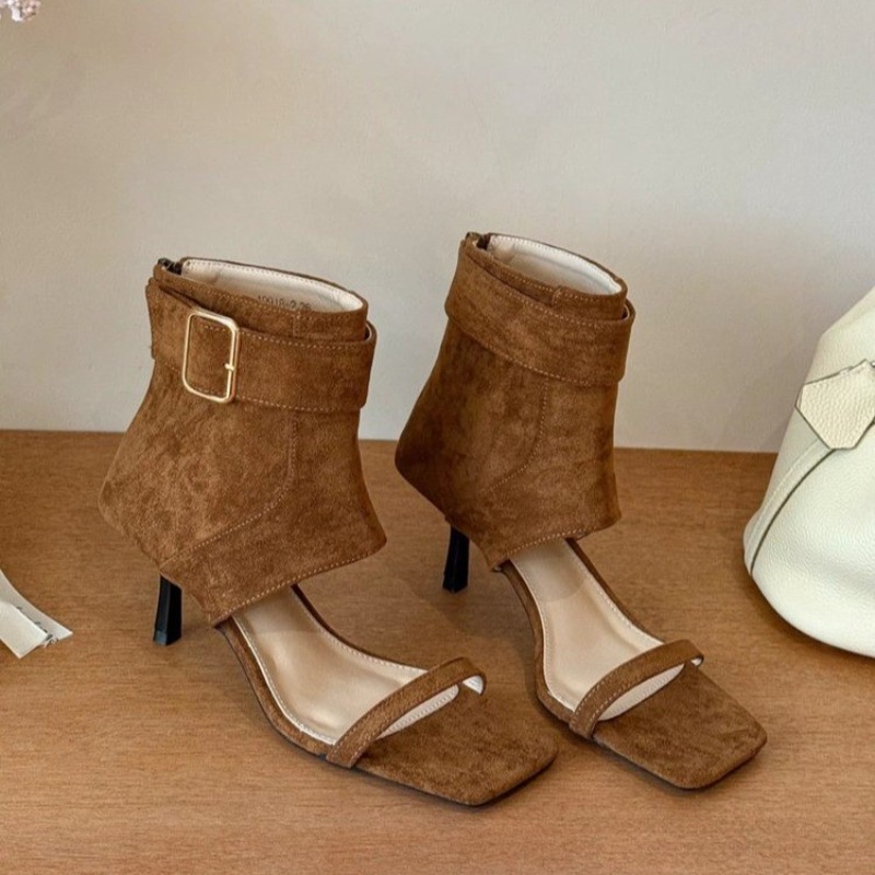 레트로 여름 신상 스퀘어토 오픈토 하이힐 콜드 부츠 여 - Women Shoes Boots 리뷰 및 가격